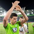Wolfsburg's forward Mario Gomez celebrates after the Bundesliga Relegation first-leg football match against Eintracht Braunschweig May 25, 2017
