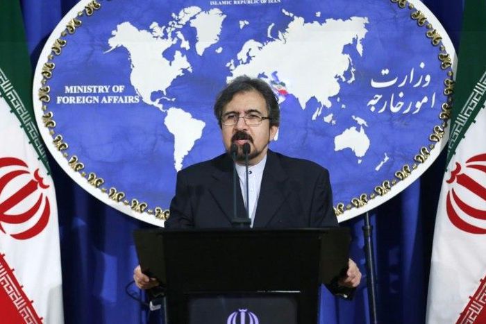 Iranian foreign ministry spokesman, Bahram Ghasemi, speaks during a press conference in Tehran