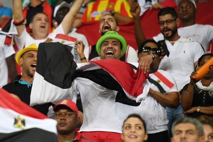 Egypt supporters cheer for their team during the 2017 Africa Cup of Nations group D football match against Ghana in Port-Gentil January 25, 2017