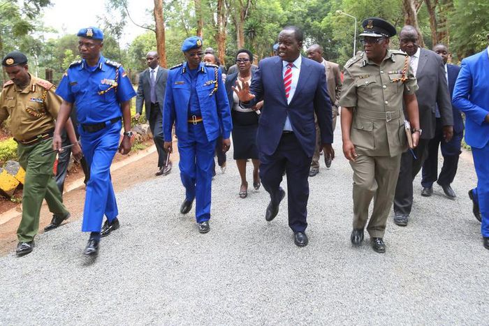 IG Jospeh Boinnet with Interior CS Fred Matiang'i when he opened the Regional Police Commanders Strategic Leadership Development Course in Loresho (Twitter)