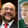 Social Democratic leader Martin Schulz (left) has failed to maintain his party's hold on North Rhine-Westphalia against Chancellor Angela Merkel's CDU