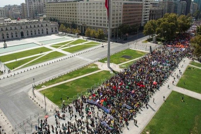 Protesters march through central Santiago, Chile to express opposition to the current pension system -- criticised because of low returns to pensioners