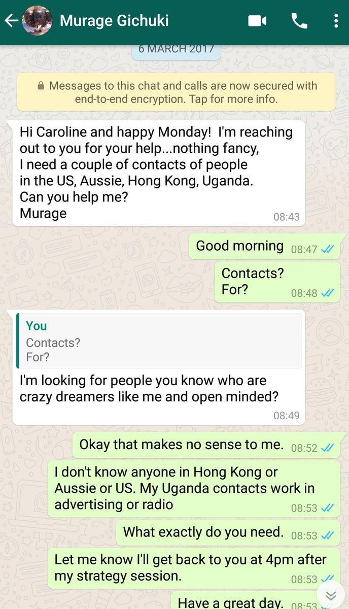 Carol and Murage's conversation on Whatsapp (Twitter)