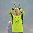 Leicester City's Danish goalkeeper Kasper Schmeichel applauds supporters after the English Premier League football match between Southampton and Leicester City at St Mary's Stadium in Southampton, southern England on January 22, 2017