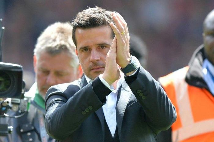 Hull City's manager Marco Silva applauds the team and fans after being relegated from the Premier League on May 14, 2017