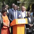 ODM Secretary General Edwin Sifuna (centre) flanked by NEC members addressing the press at a Nairobi hotel