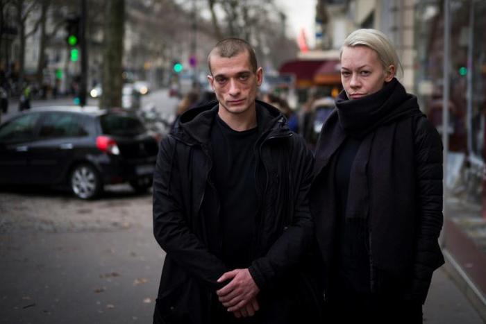Pyotr Pavlensky, left, and his former partner Oksana Shalygina in Paris in January 2017.