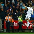 Swansea City's Fernando Llorente celebrates after scoring the opening goal of their English Premier League football match against and Everton at The Liberty Stadium in Swansea, south Wales on May 6, 2017
