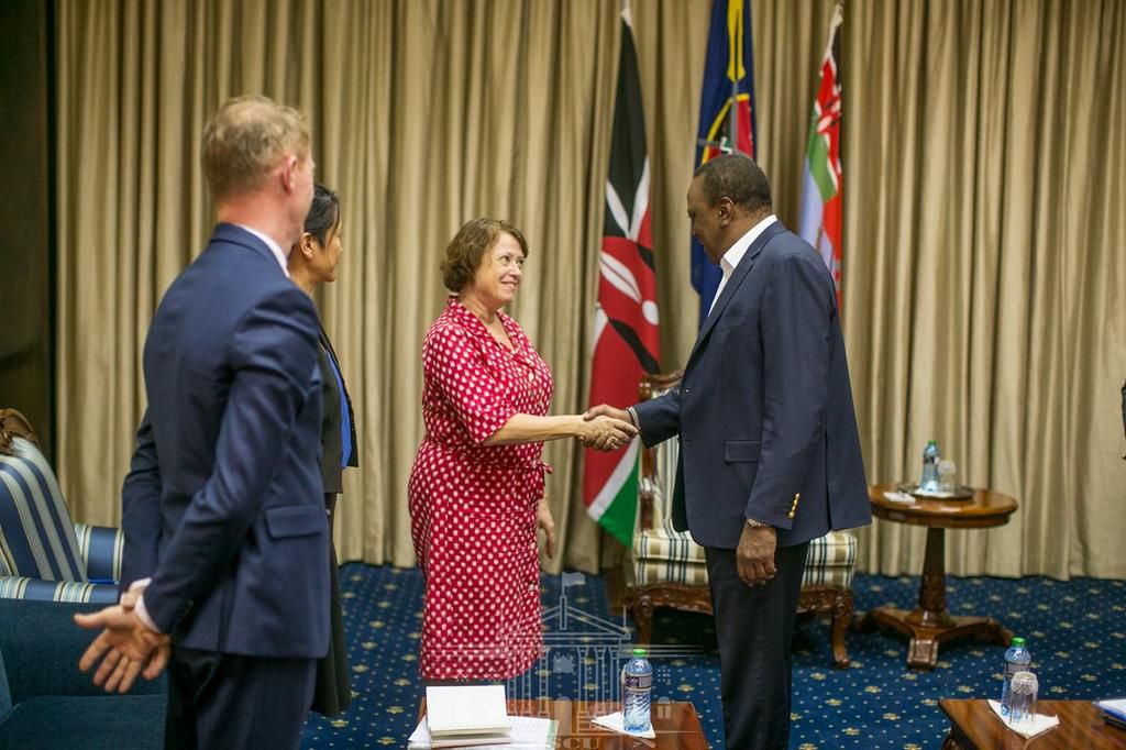 President Uhuru Kenyatta with French Ambassador to Kenya Aline Menager (PSCU)