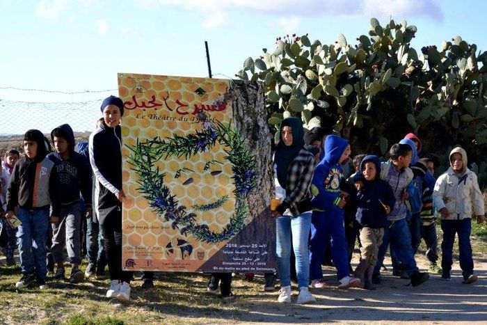 Tunisian children perform on Mount Sammama, as part of a project by the Jabal Theatre to use traditional culture and drama to combat the appeal of jihadist ideology