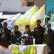 Commanders of the US-backed Syrian Democratic Forces (SDF), made up of an alliance of Arab and Kurdish fighters, in the recaptured Syrian town of Tabqa as they advance in their battle for the Islamic State's (IS) bastion of Raqa