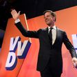 Netherlands' prime minister and VVD party leader Mark Rutte celebrates after winning the general elections