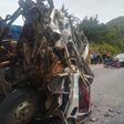 Wreckage of one of the lorries involved in the accident at Maseno