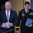 US Secretary of Defense James Mattis (L) and Central Command Commander Joseph Votel arrive for a briefing at the Pentagon in Washington, DC, on April 11, 2017