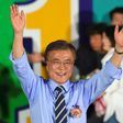 Pro-democracy activist Moon Jae-In, the projected winner of South Korea's presidential election shown at a campaign rally, backs engagement with the nuclear-armed North