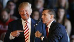 Donald Trump and Michael Flynn speak at a rally in Colorado in October