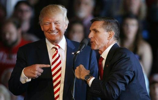 Donald Trump and Michael Flynn speak at a rally in Colorado in October