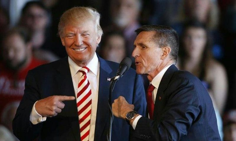 Donald Trump and Michael Flynn speak at a rally in Colorado in October