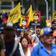 Protesters rally in April outside the entrance to the Ramo Verde penitentiary in Los Teques, near Caracas, where Venezuelan opposition leader Leopoldo Lopez is imprisoned
