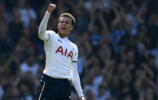 Tottenham Hotspur's Dele Alli celebrates after scoring against Watford during their Premier League match at White Hart Lane in London, on April 8, 2017