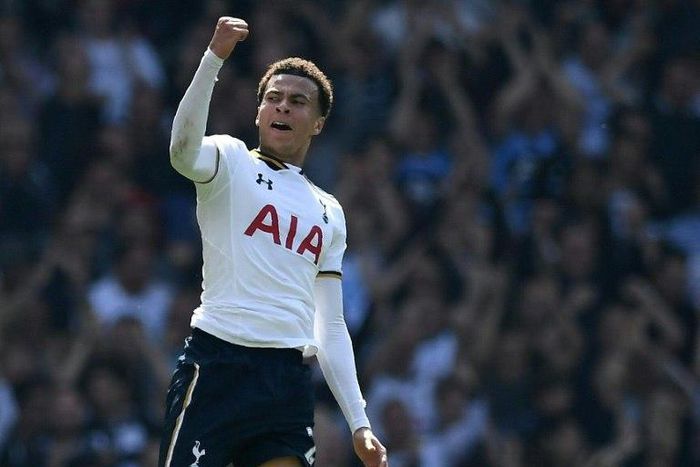 Tottenham Hotspur's Dele Alli celebrates after scoring against Watford during their Premier League match at White Hart Lane in London, on April 8, 2017