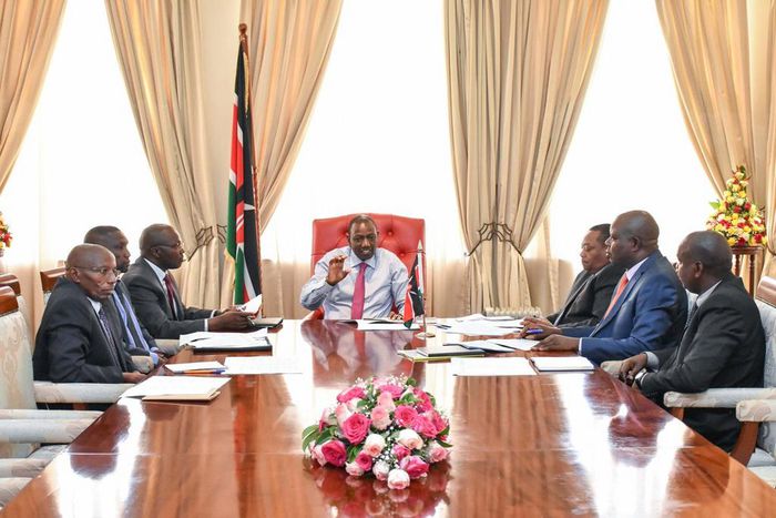 DP William Ruto at his office in Karen during a past meeting with CS Simon Chelugui (Twitter)