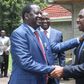 ODM leader Raila Odinga (left) is welcomed by Baringo Senator Gideon Moi to Kabarak