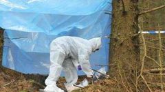 forensic expert at crime scene in forest