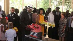 Eugene Wamalwa (centre) and Yvonne Wamalwa, widow of the late Vice President Kijana Wamalwa, during the late VP's memorial ceremony in 2015