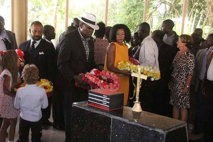 Eugene Wamalwa (centre) and Yvonne Wamalwa, widow of the late Vice President Kijana Wamalwa, during the late VP's memorial ceremony in 2015