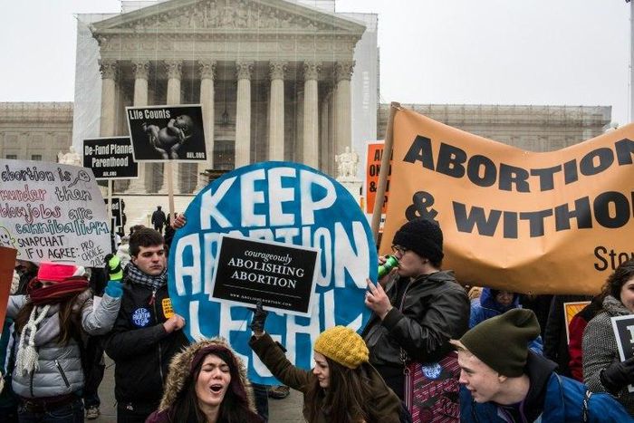 Pro-life and pro-choice protesters rally outside the US Supreme Court during the annual "March for Life"
