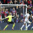 Crystal Palace's Christian Benteke scores their second goal against Leicester City at Selhurst Park in south London on April 15, 2017