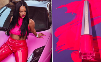 Rihanna looks sensational in hot pink to celebrate the release of new Stunna lip paint