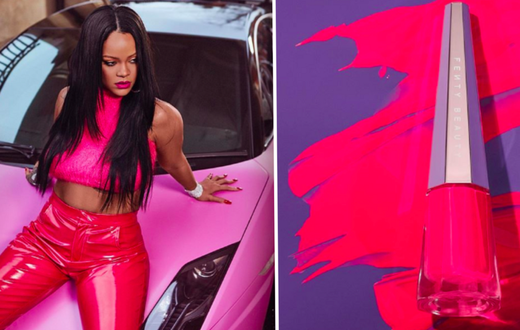 Rihanna looks sensational in hot pink to celebrate the release of new Stunna lip paint