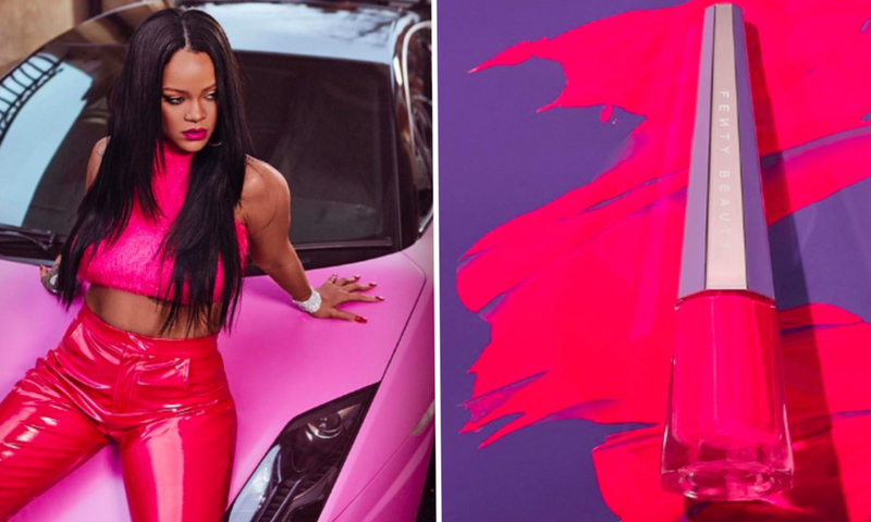 Rihanna looks sensational in hot pink to celebrate the release of new Stunna lip paint