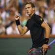 Vasek Pospisil of Canada celebrates scoring a point during his straight sets win against Andy Murray of Britain in their BNP Paribas Open second round match, at Indian Wells Tennis Garden in California, on March 11, 2017