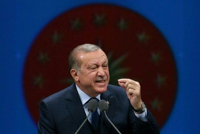Turkish President Recep Tayyip Erdogan makes a speech in Ankara on April 5, 2017