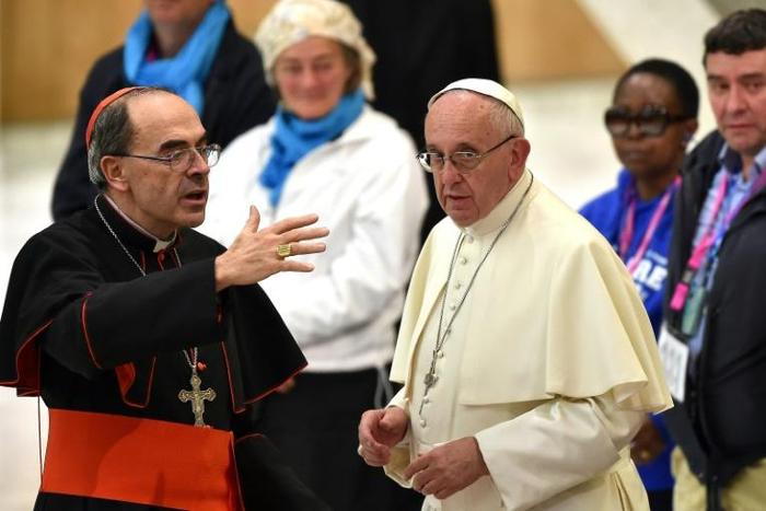 French Cardinal Philippe Barbarin (L), pictured here with Pope Francis in 2016, is expected to tender his resignation