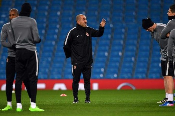 Monaco's coach Leonardo Jardim takes a training session at the Etihad Stadium in Manchester, north west England, on February 20, 2017, on the eve of their UEFA Champions League Round of 16 first-leg football match against Manchester City