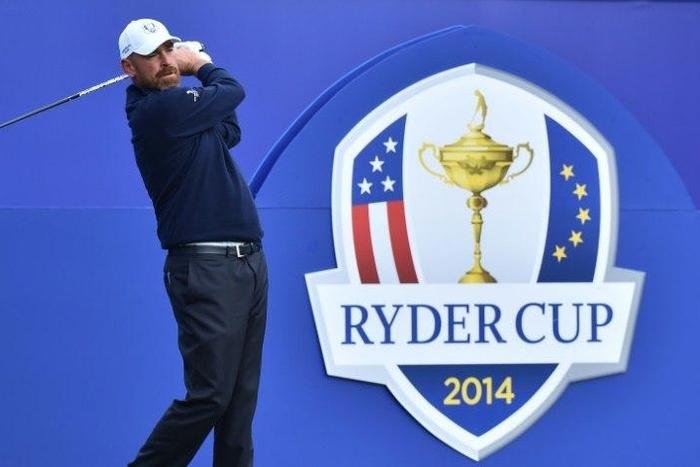 Thomas Bjorn of Denmark tees off at the first hole during a practice session in Gleneagles, Scotland, on September 25, 2014