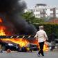 Vehicles burning during the Dusit D2 attack