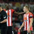 Sunderland's defender Papy Djilobodji (C), pictured in December 2016, appeared to swing his arms at West Brom midfielder Darren Fletcher at an 86th-minute free-kick
