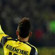 Dortmund forward Pierre-Emerick Aubameyang celebrates after scoring a hat-trick against Benfica in their Champions League match in western Germany, on March 8, 2017