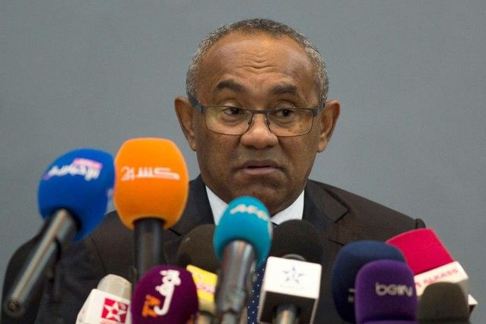 Ahmed Ahmed the new president of the Confederation of African Football (CAF) gives a press conference in Marrakech during his visit to Morocco on March 28, 2017