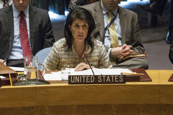 Nikki Haley, US Ambassador to the United Nations, speaks at a Security Council meeting on February 21, 2017 at the UN Headquarters in New York City