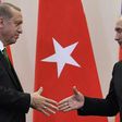 Russian President Vladimir Putin (R) shakes hands with his Turkish counterpart Recep Tayyip Erdogan after a joint press conference following their meeting at the Bocharov Ruchei state residence in Sochi on May 3, 2017