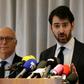 Pierre Cornut-Gentille (L) and Antonin Levy, lawyers of French Les Republicains presidential candidate Francois Fillon, address a press conference on the "fake job" claims against Fillon and his wife Penelope Fillon, on February 9, 2017, in Paris