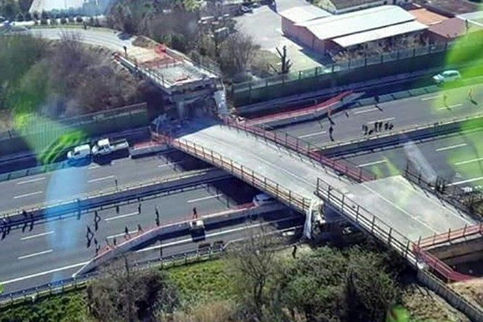 A motorway bridge after it collapsed near the north-east Italian city of Ancona, killing at least two people and injuring two others on March 9, 2017