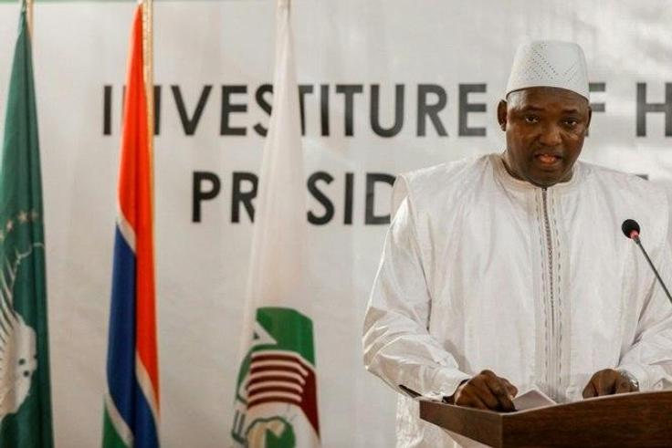 Adama Barrow speaking during his swearing in as president of Gambia at the Gambian embassy in Dakar on January 19, 2017