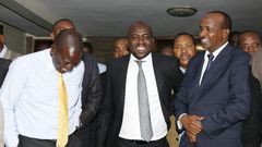 File image of DP Ruto with Kipchumba Murkomen and Aden Duale. DP Ruto met a section of Jubilee party MPs at his Karen home on Thursday